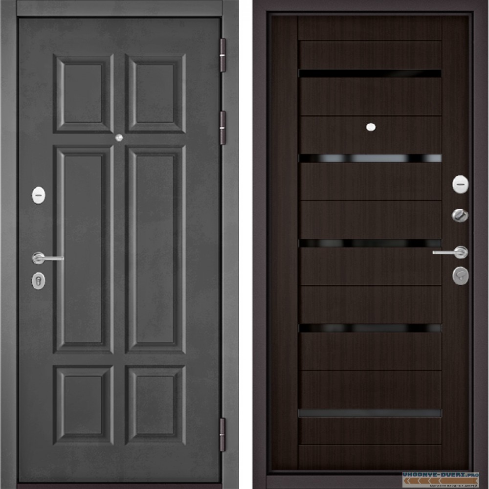 Дверь Бульдорс MASS 90 Бетон темный 9S-109 / Ларче шоколад CR3, lakobel classic black